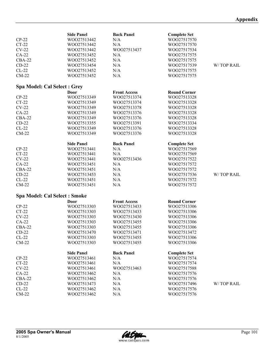 Cal Spas LTR20051000 User Manual | Page 105 / 120