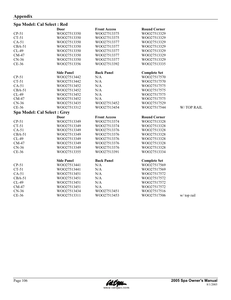 Cal Spas LTR20051000 User Manual | Page 110 / 120