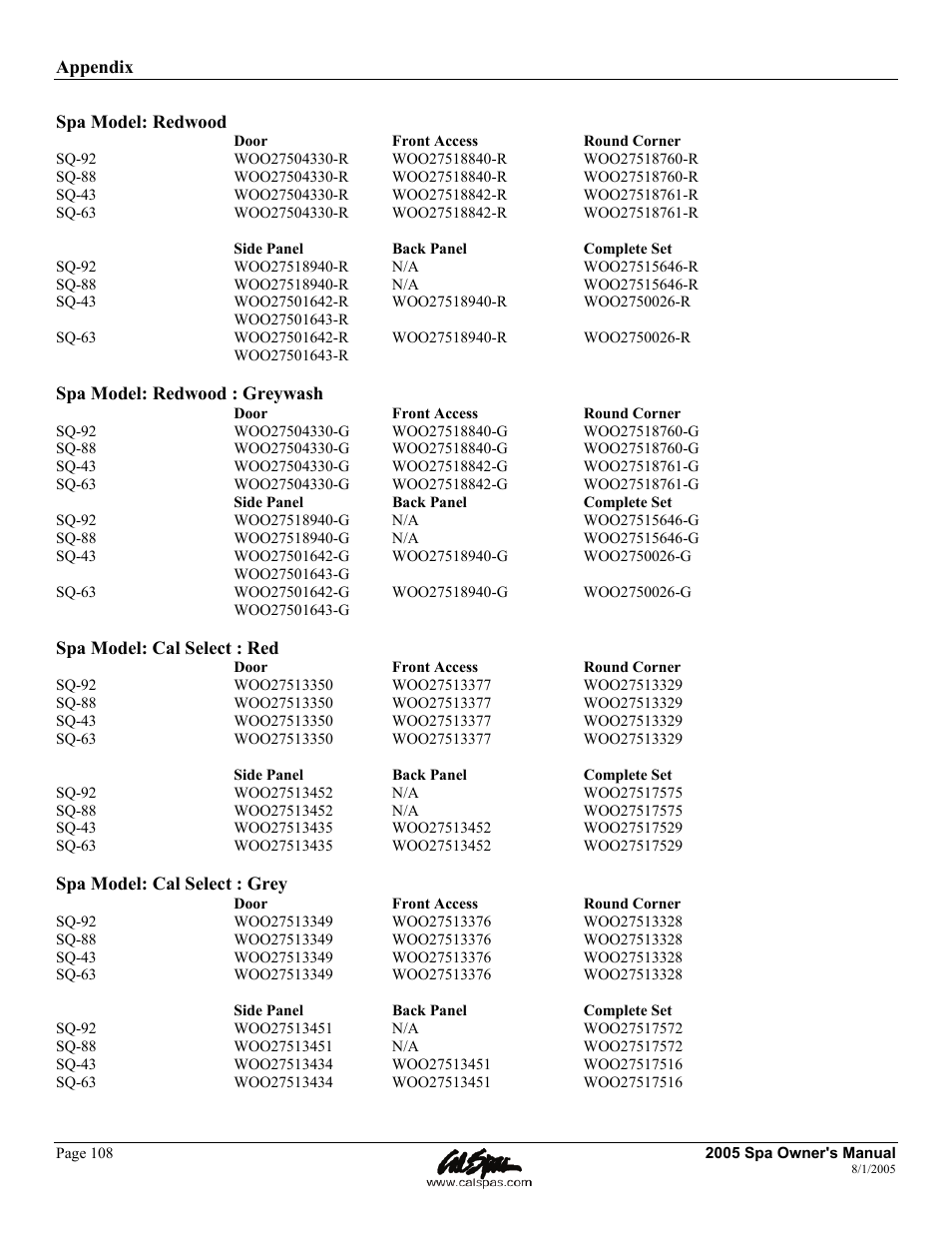 Cal Spas LTR20051000 User Manual | Page 112 / 120