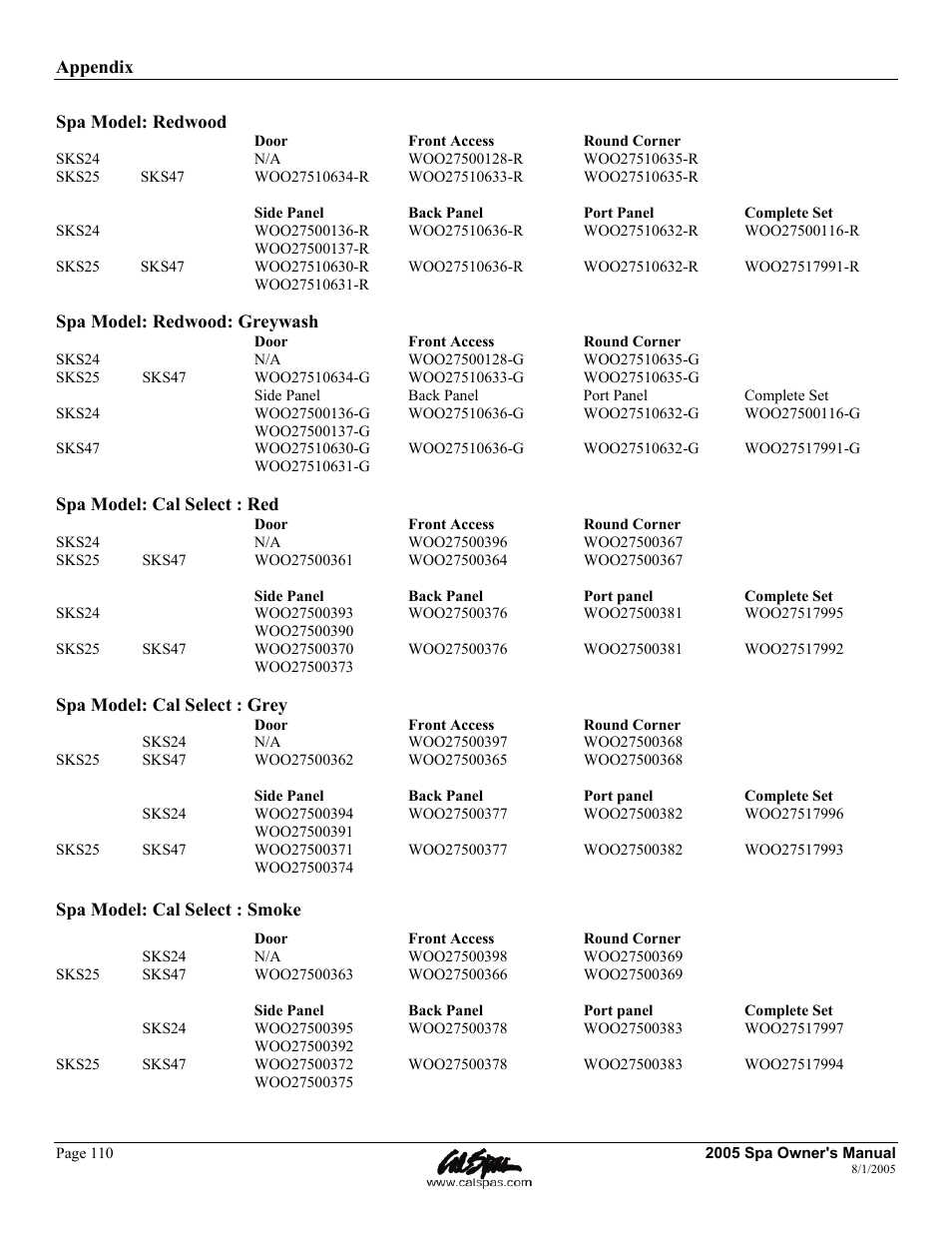 Cal Spas LTR20051000 User Manual | Page 114 / 120