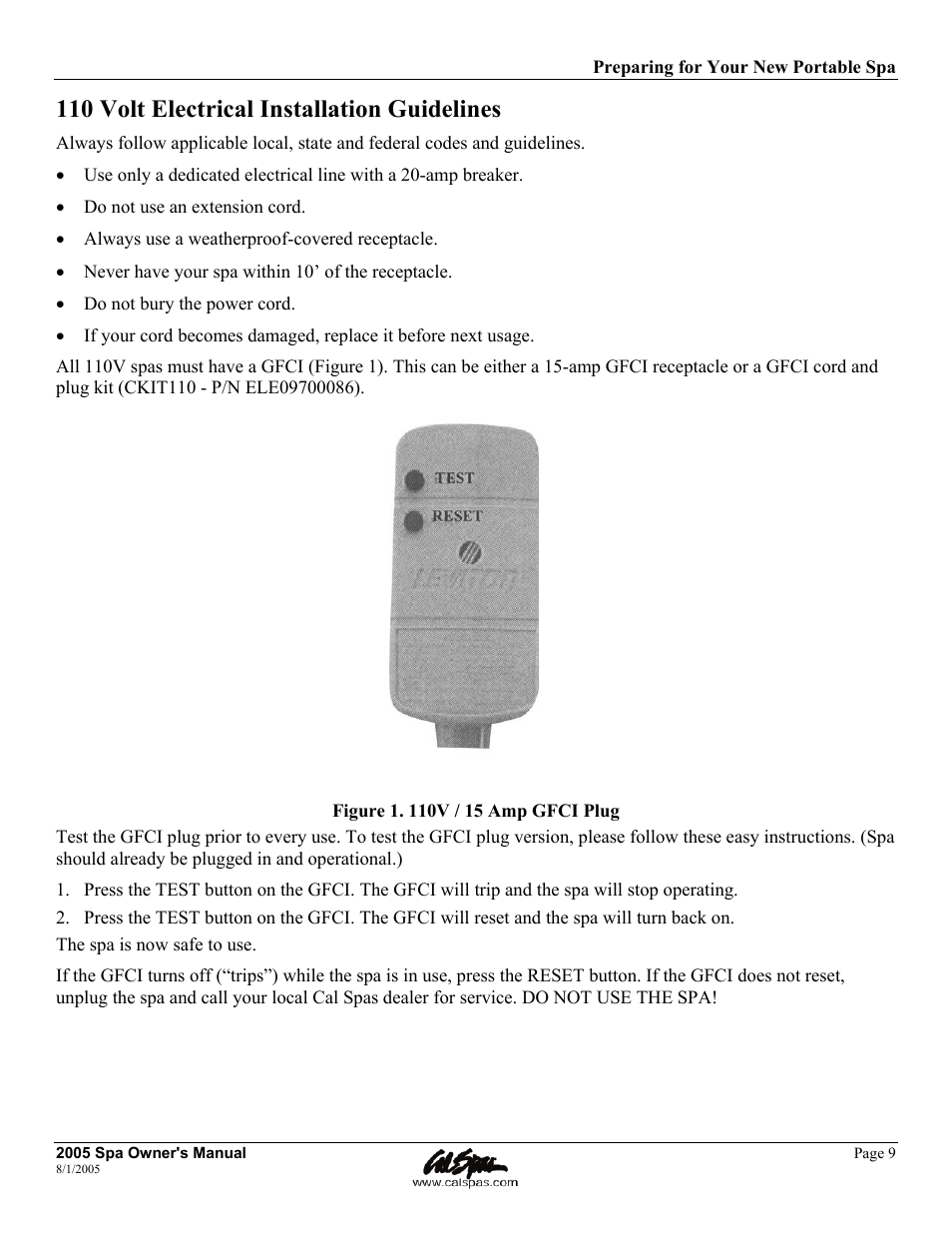 110 volt electrical installation guidelines | Cal Spas LTR20051000 User Manual | Page 13 / 120