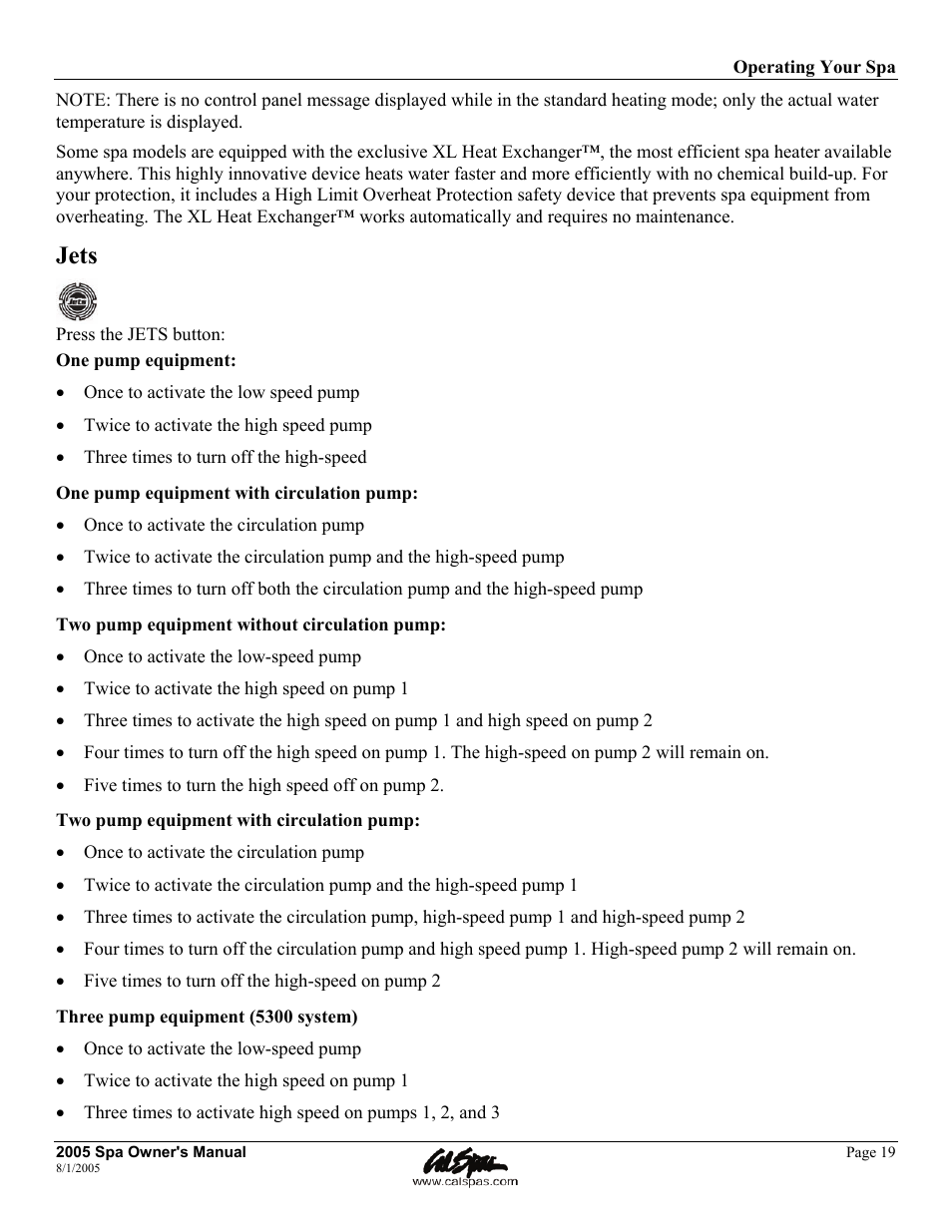 Jets | Cal Spas LTR20051000 User Manual | Page 23 / 120