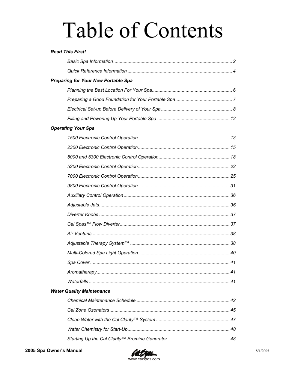 Cal Spas LTR20051000 User Manual | Page 3 / 120