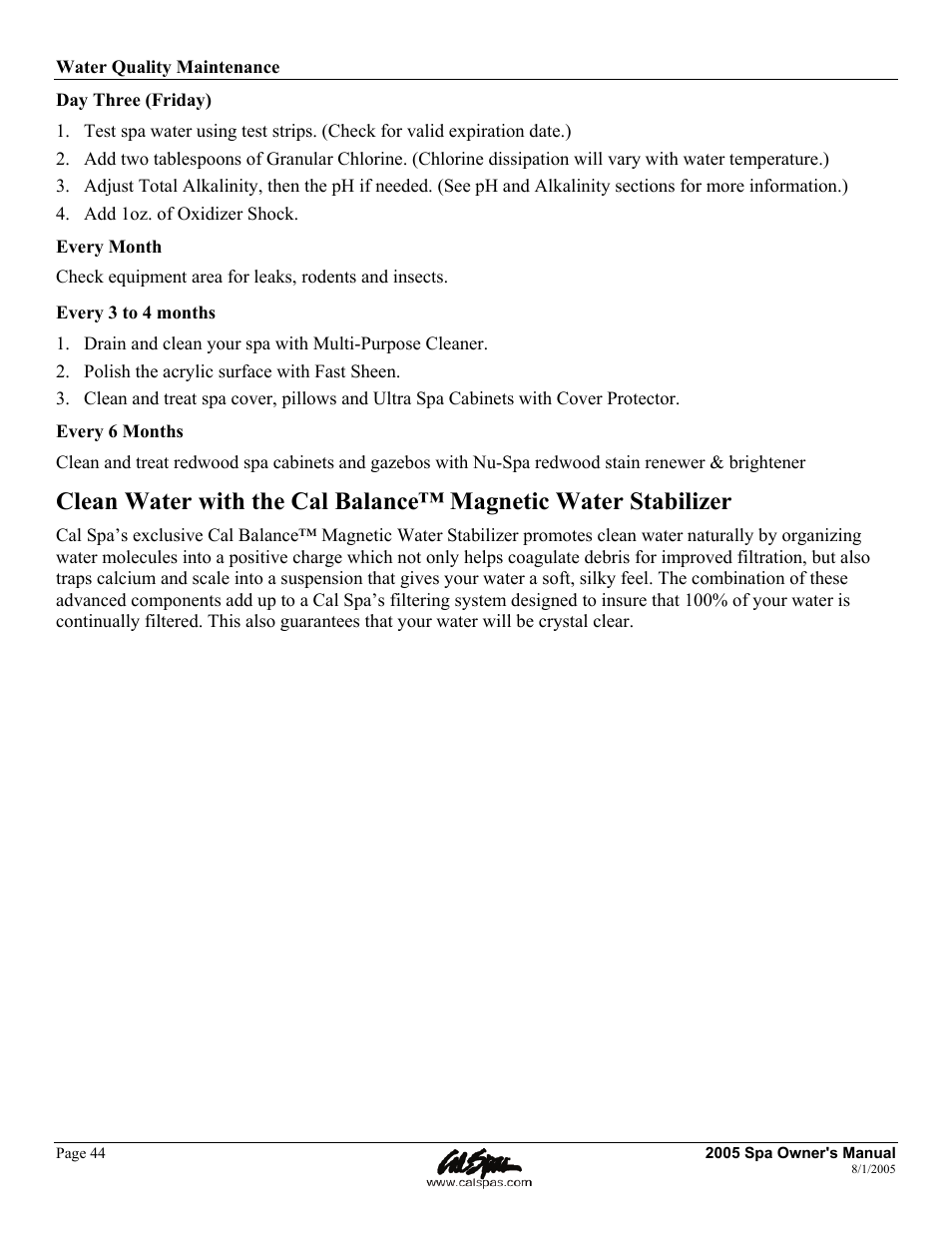 Cal Spas LTR20051000 User Manual | Page 48 / 120