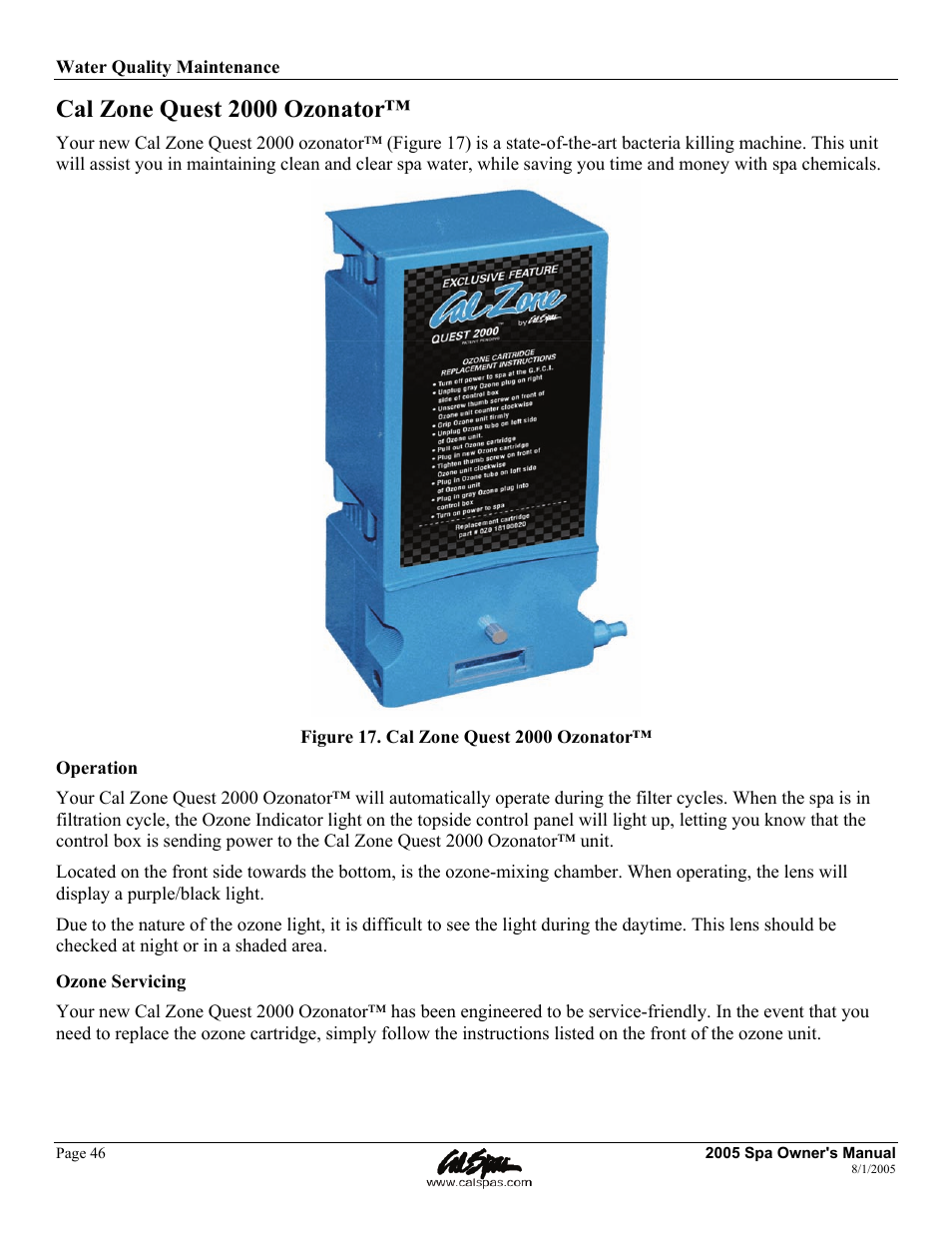 Cal zone quest 2000 ozonator | Cal Spas LTR20051000 User Manual | Page 50 / 120