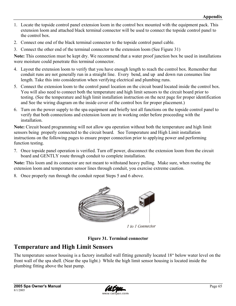 Temperature and high limit sensors | Cal Spas LTR20051000 User Manual | Page 69 / 120