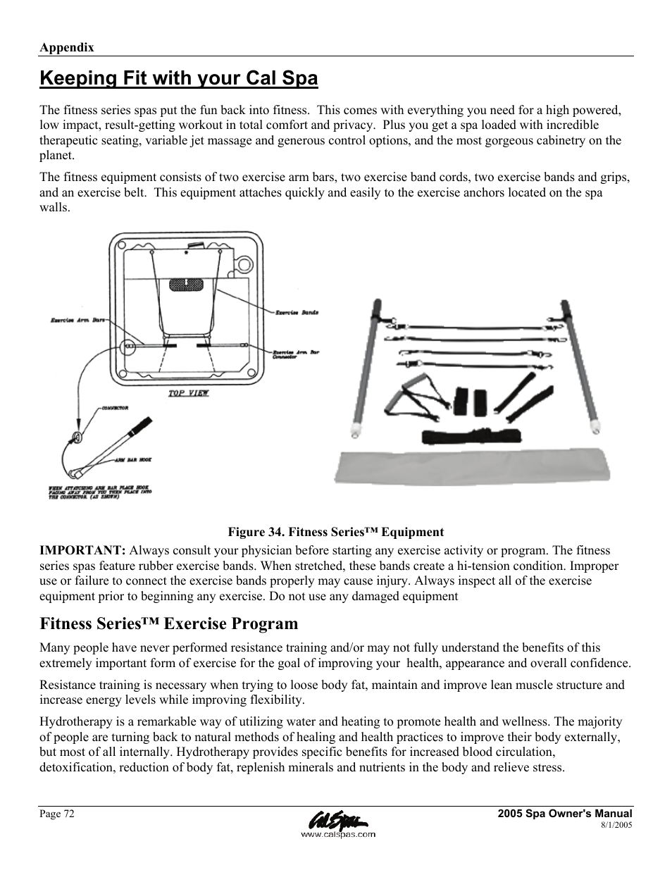 Keeping fit with your cal spa, Fitness series™ exercise program | Cal Spas LTR20051000 User Manual | Page 76 / 120