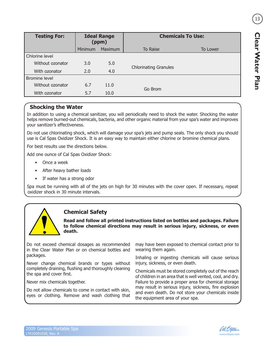Clear w ater plan | Cal Spas Genesis Portable Spa User Manual | Page 15 / 28