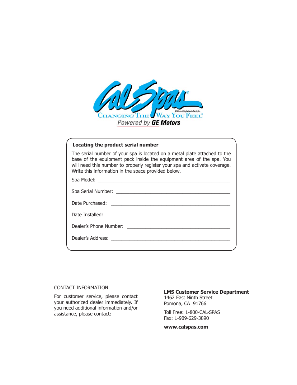 Cal Spas Genesis Portable Spa User Manual | Page 28 / 28