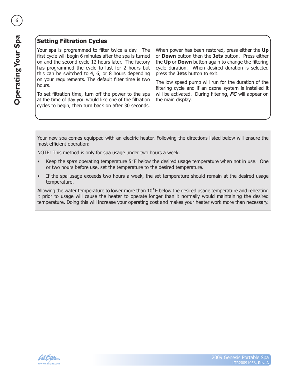 Operating your spa | Cal Spas Genesis Portable Spa User Manual | Page 8 / 28