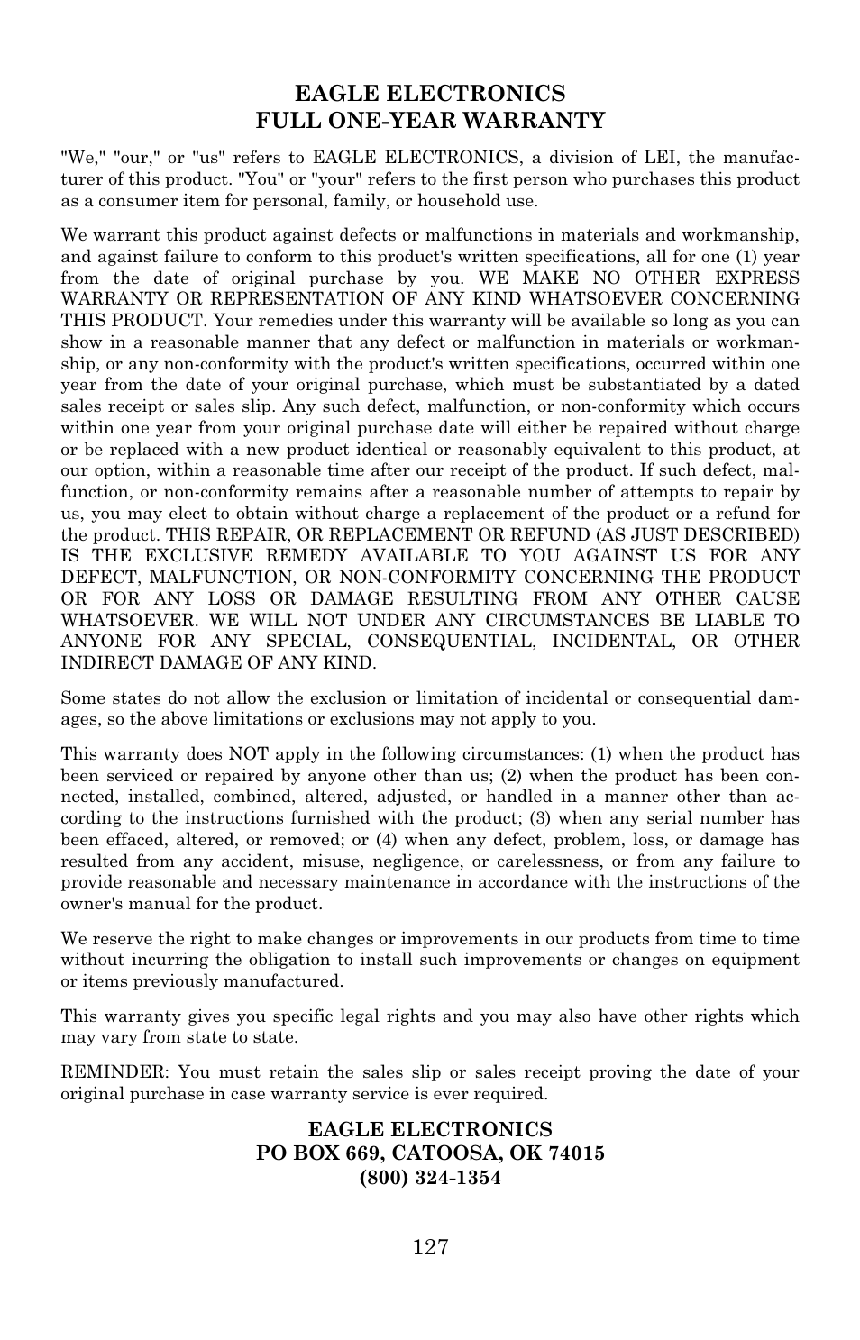 Eagle Electronics 502C User Manual | Page 133 / 136