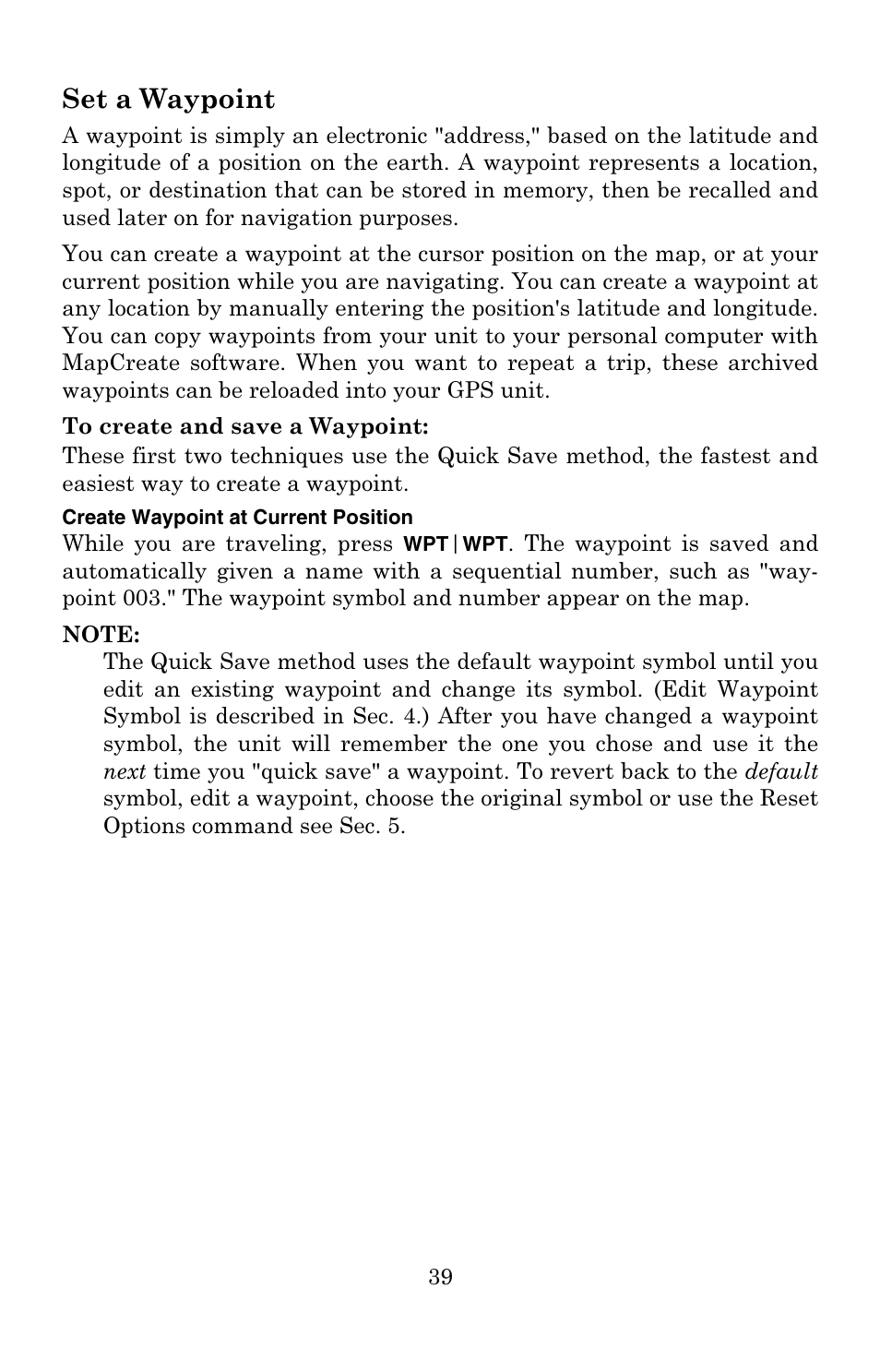 Set a waypoint | Eagle Electronics 502C User Manual | Page 45 / 136