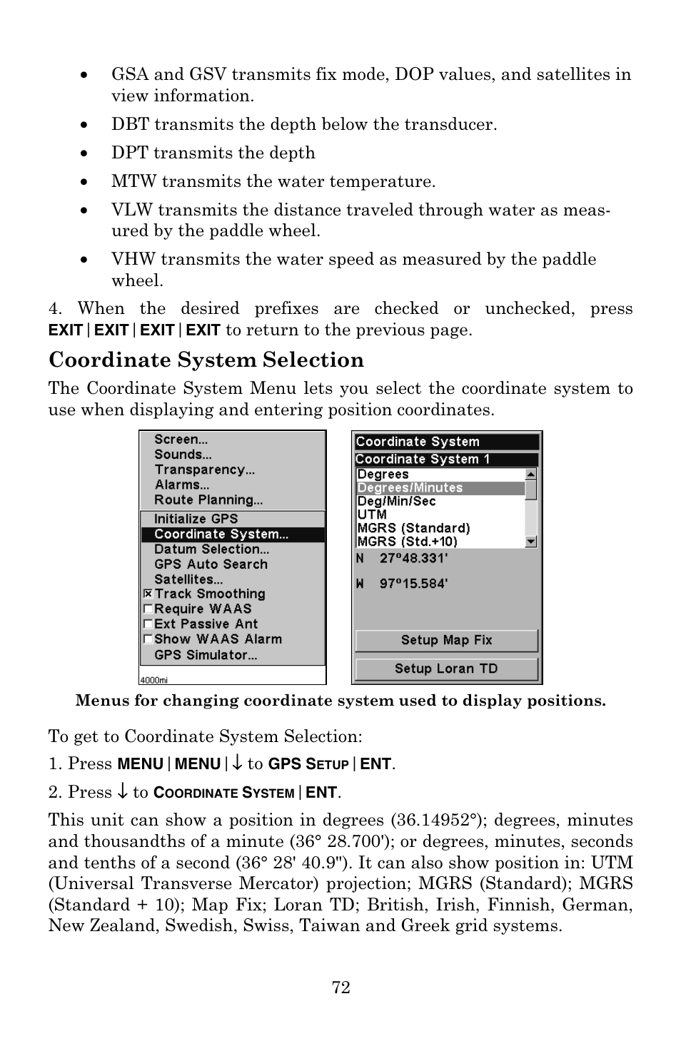 Coordinate system selection | Eagle Electronics 502C User Manual | Page 78 / 136