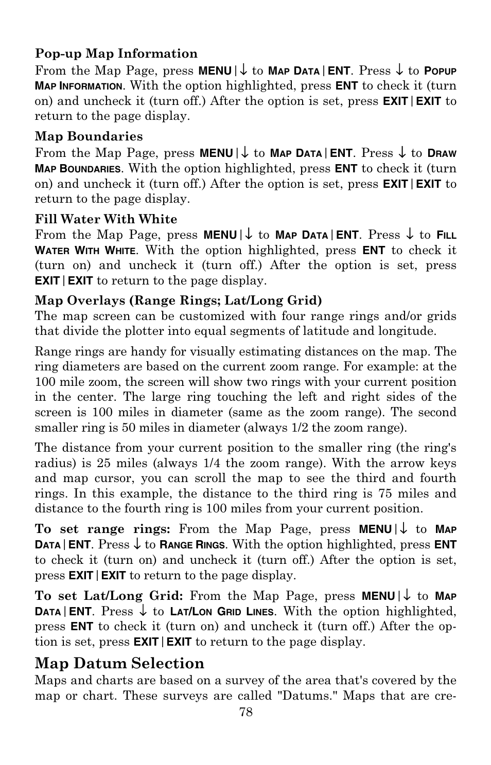 Map datum selection | Eagle Electronics 502C User Manual | Page 84 / 136