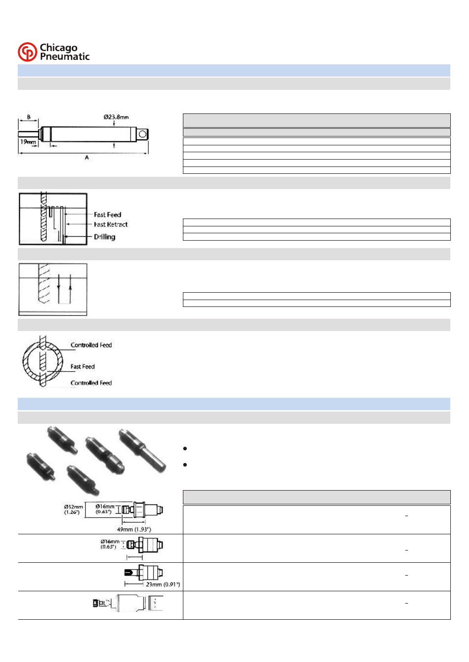 Peck feed control, Afd control options adjustable feed control unit, Dwell control | Skip feed control | Chicago Pneumatic Auto Feed Drills & Tappers User Manual | Page 9 / 16