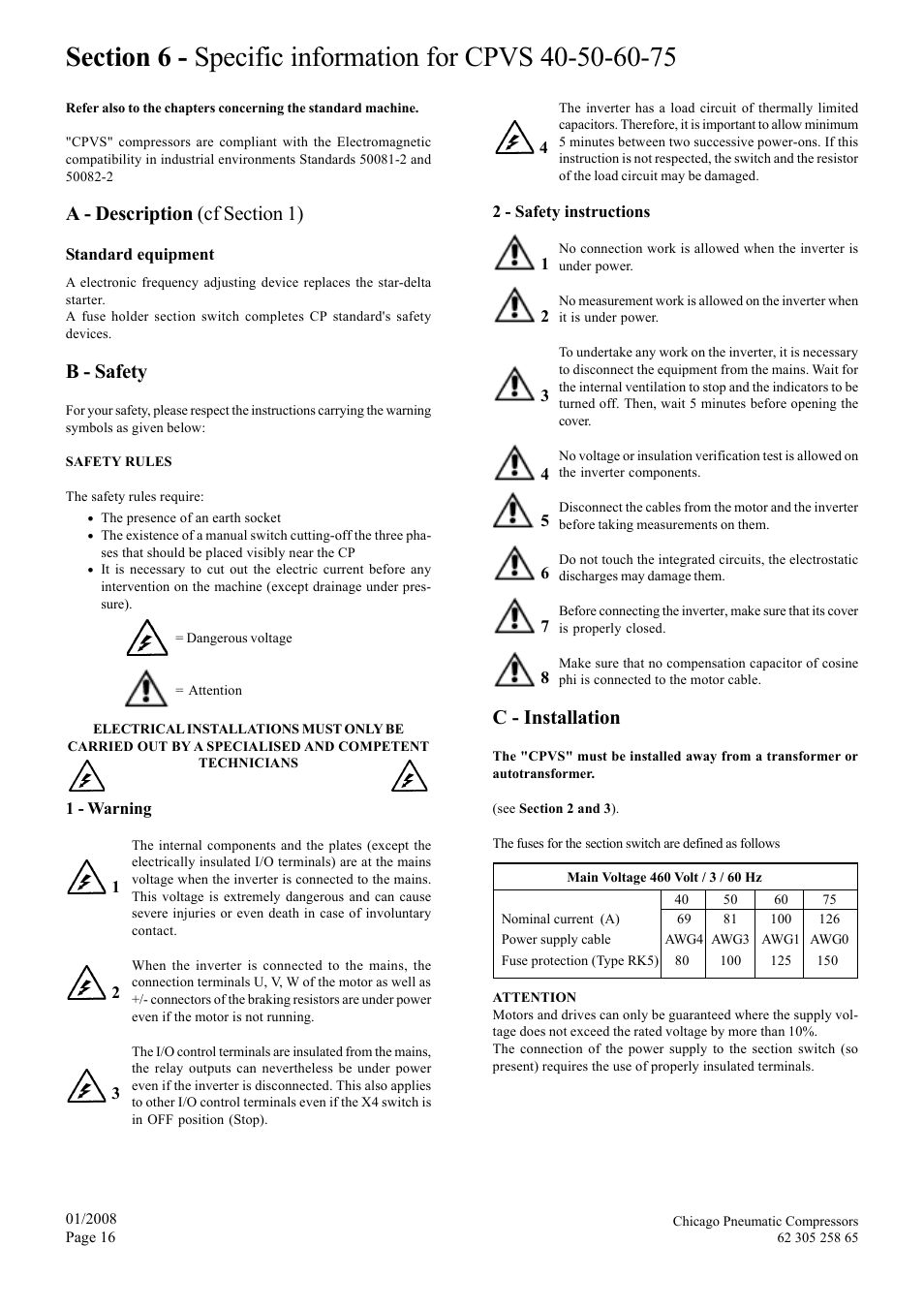 C - installation, B - safety | Chicago Pneumatic CPVS 40 User Manual | Page 16 / 24