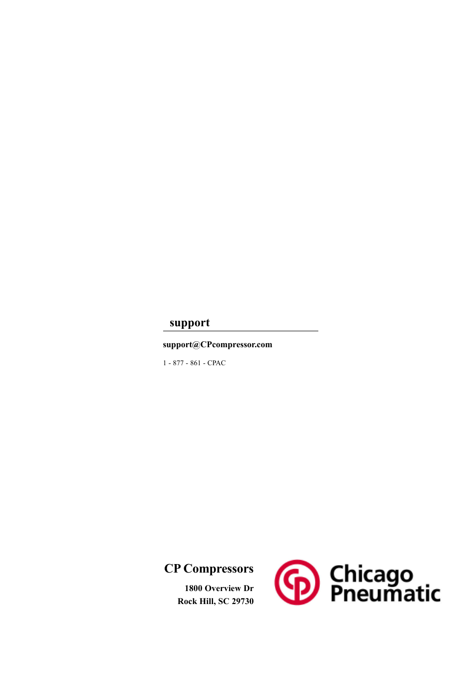 Cp compressors, Support | Chicago Pneumatic CPVS 40 User Manual | Page 24 / 24