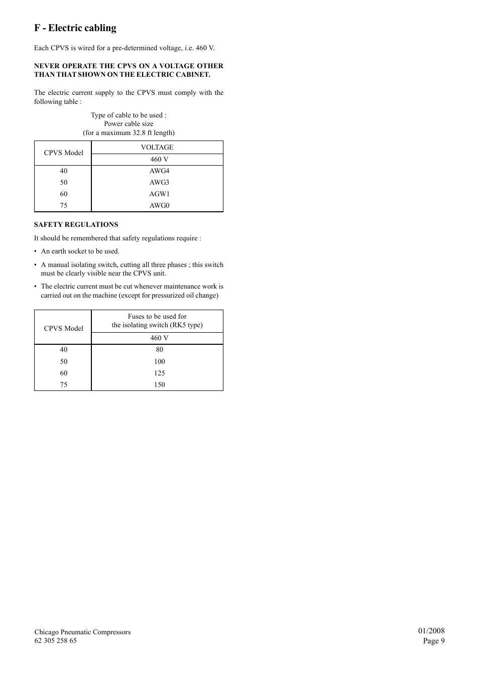 F - electric cabling | Chicago Pneumatic CPVS 40 User Manual | Page 9 / 24