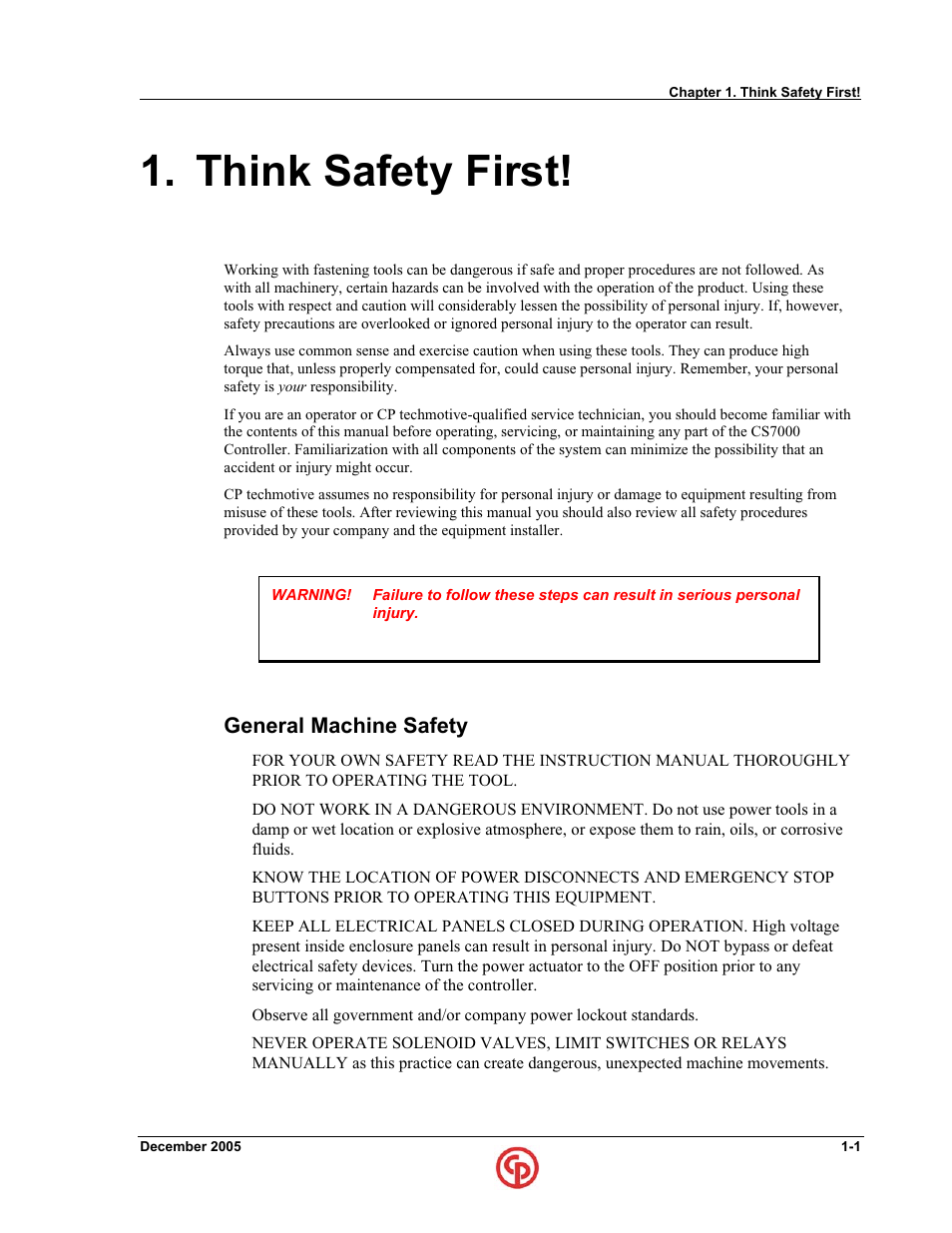 Think safety first | Chicago Pneumatic CS7000 User Manual | Page 13 / 46