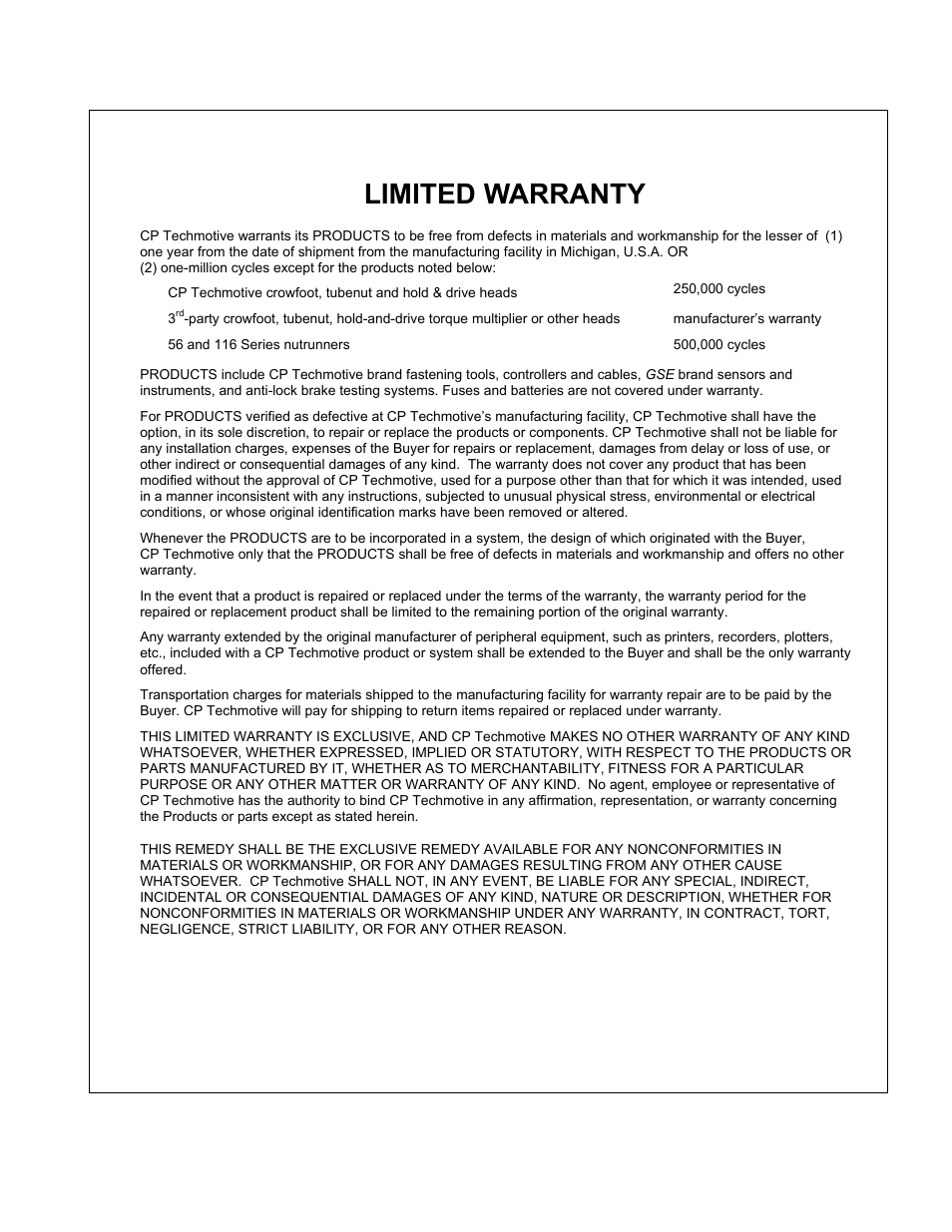 Limited warranty | Chicago Pneumatic CS7000 User Manual | Page 3 / 46