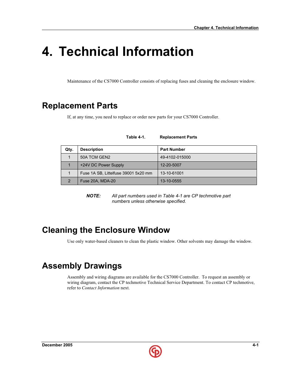 Technical information, Replacement parts, Cleaning the enclosure window | Assembly drawings | Chicago Pneumatic CS7000 User Manual | Page 41 / 46