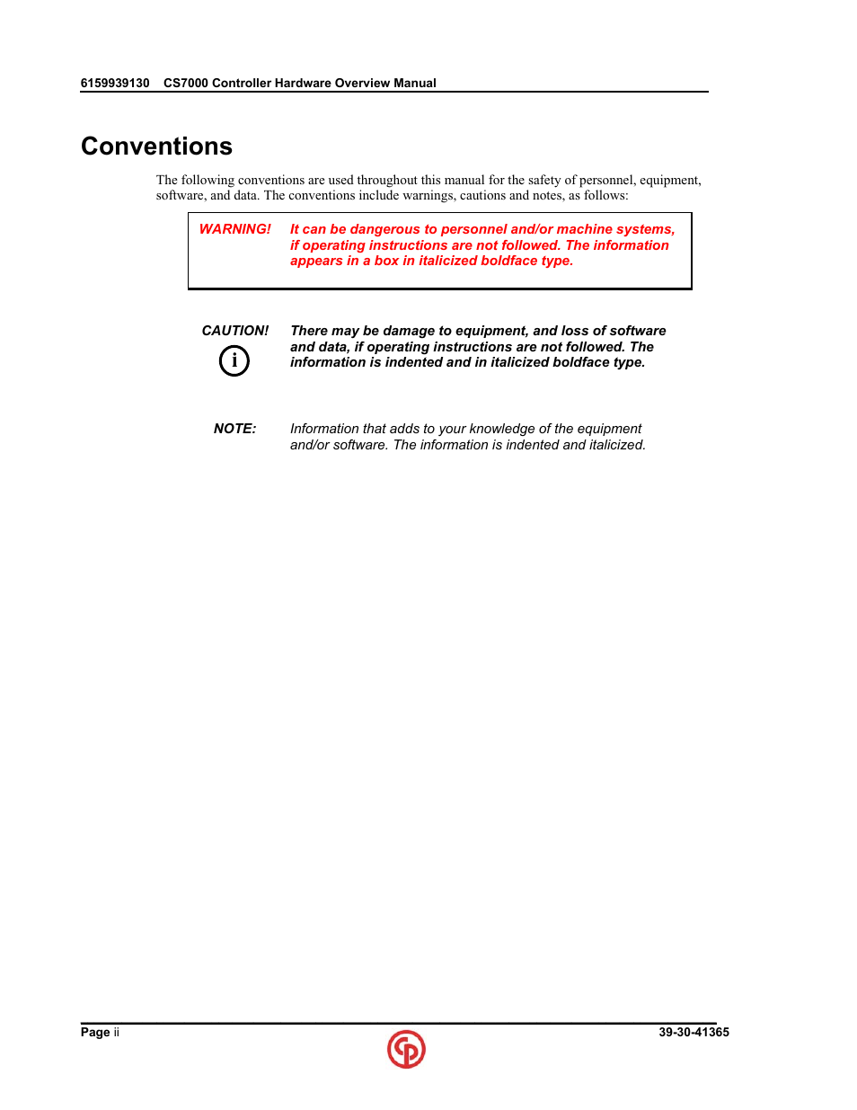 Conventions | Chicago Pneumatic CS7000 User Manual | Page 6 / 46