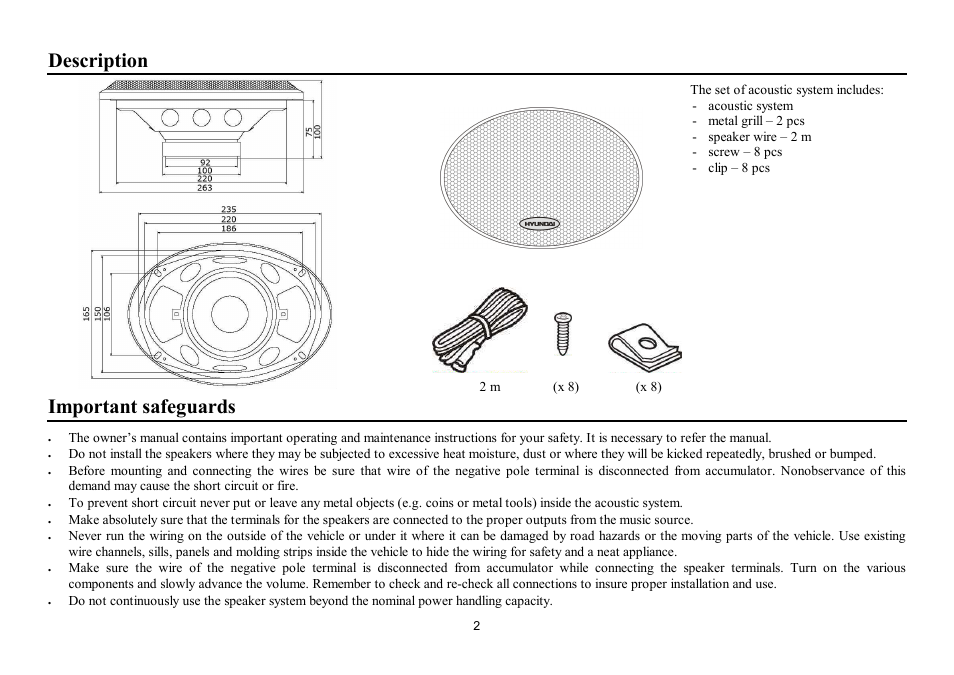 Description, Important safeguards | Hyundai H-CSB694 User Manual | Page 2 / 11