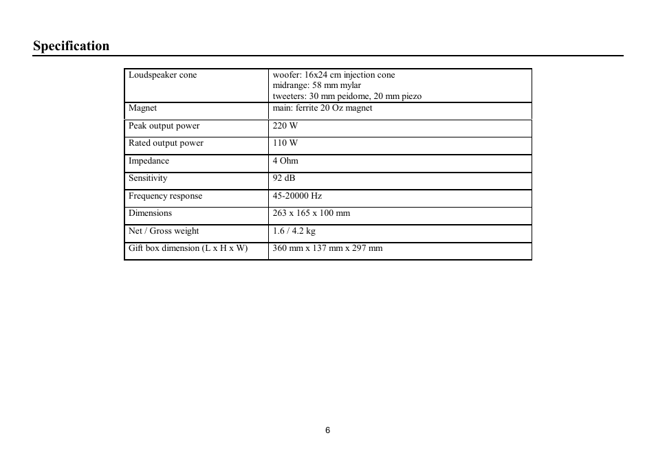 Specification | Hyundai H-CSB694 User Manual | Page 6 / 11