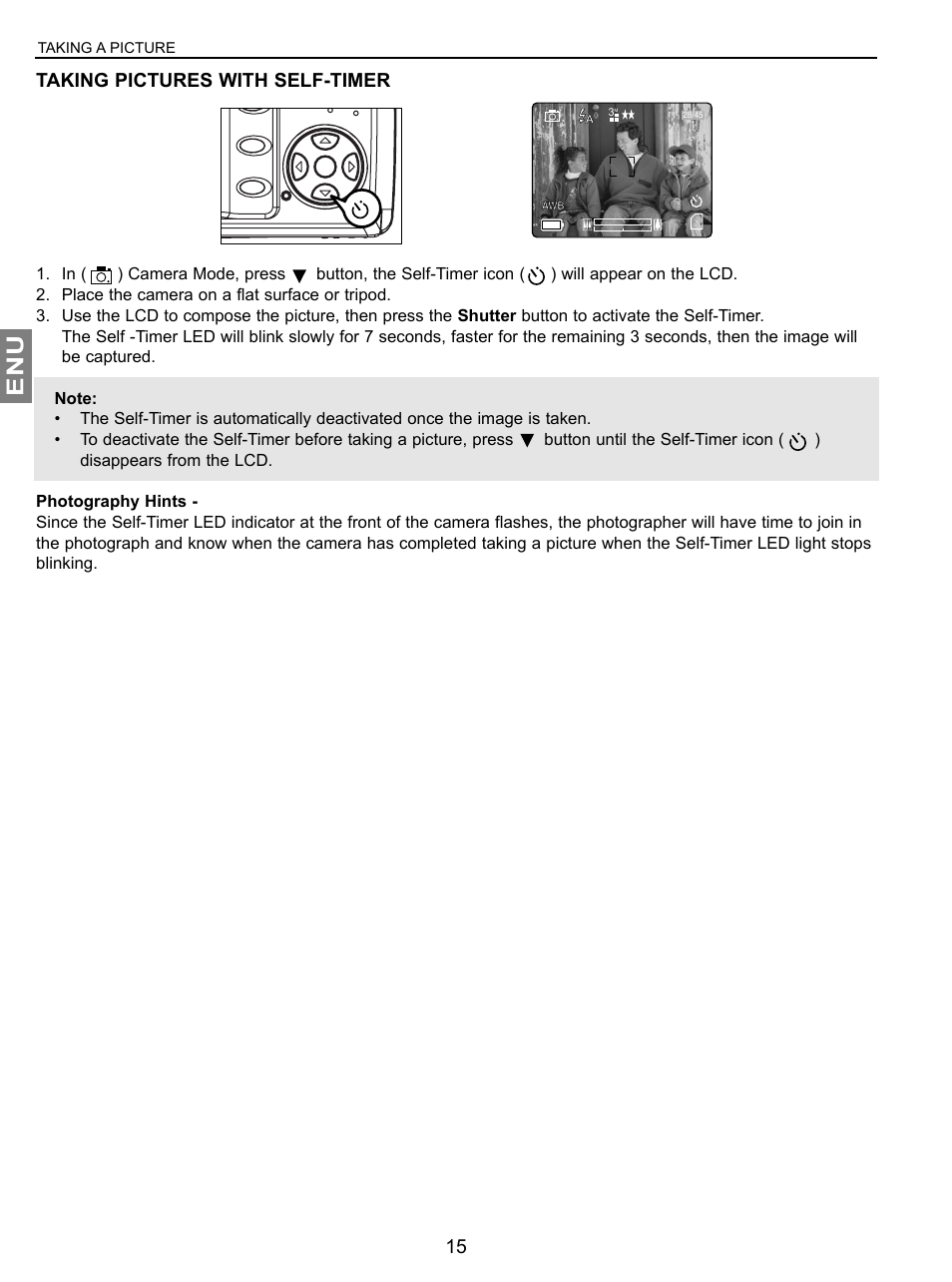 Taking pictures with self-timer, Taking a picture | Concord Camera JD C3.1z3 User Manual | Page 16 / 75