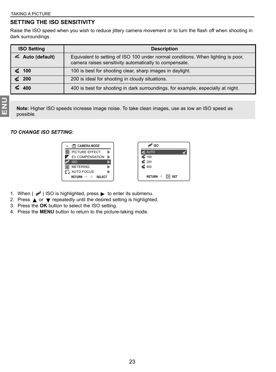 Setting the iso sensitivity | Concord Camera JD C3.1z3 User Manual | Page 24 / 75