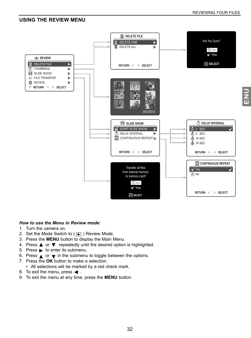 Using the review menu | Concord Camera JD C3.1z3 User Manual | Page 33 / 75