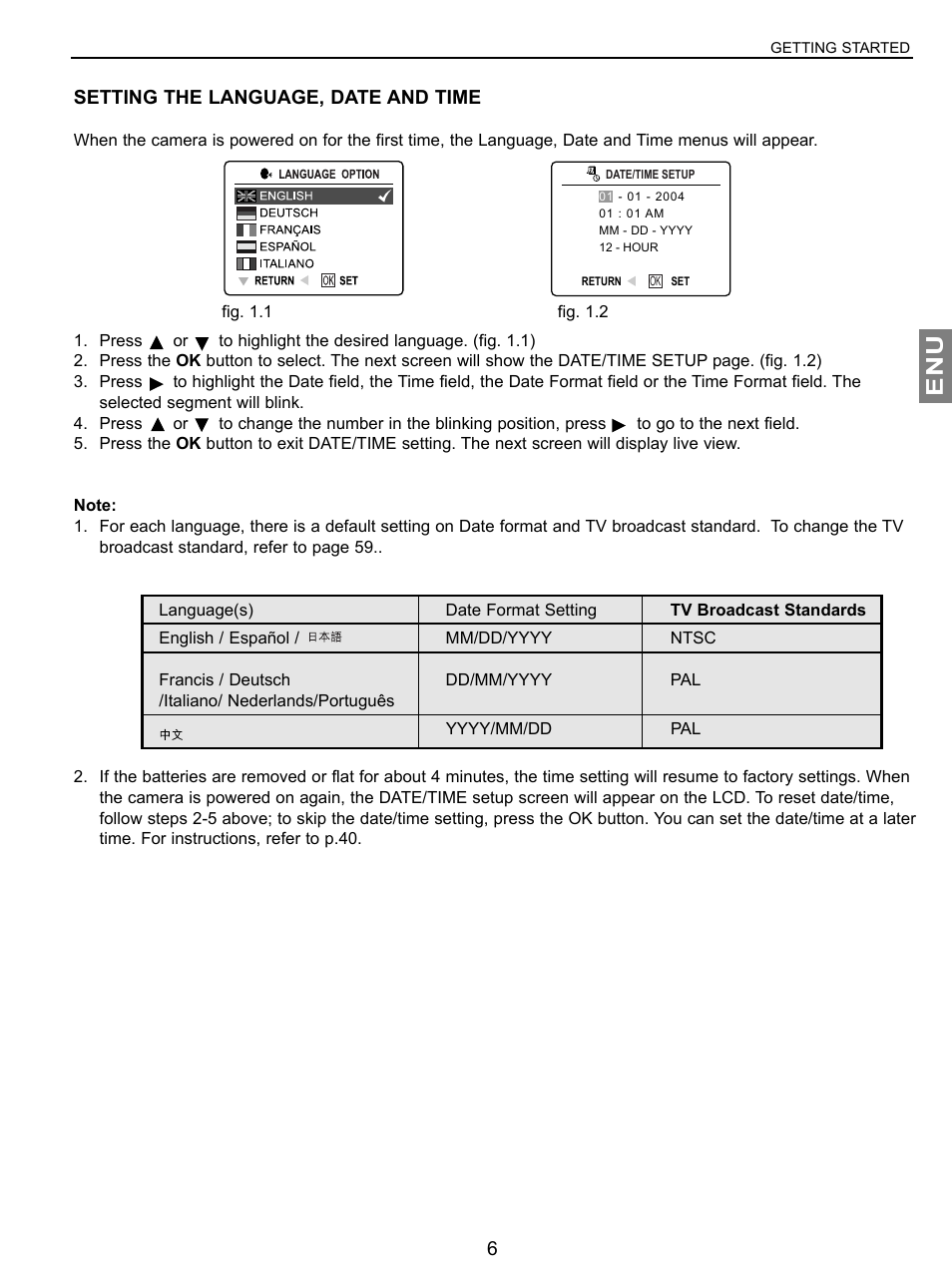 Setting the language, date and time | Concord Camera JD C3.1z3 User Manual | Page 7 / 75