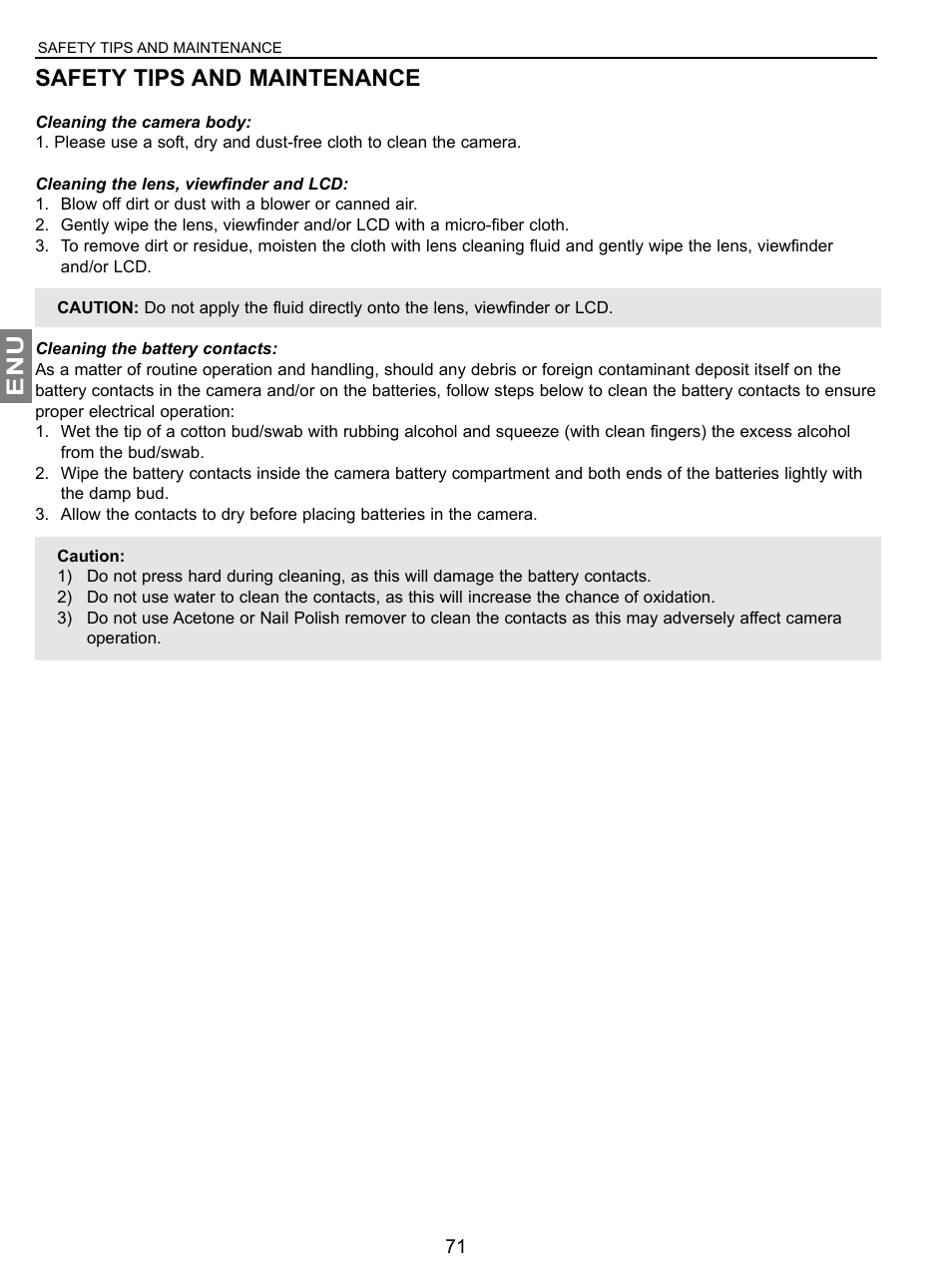 Enu safety tips and maintenance | Concord Camera JD C3.1z3 User Manual | Page 72 / 75