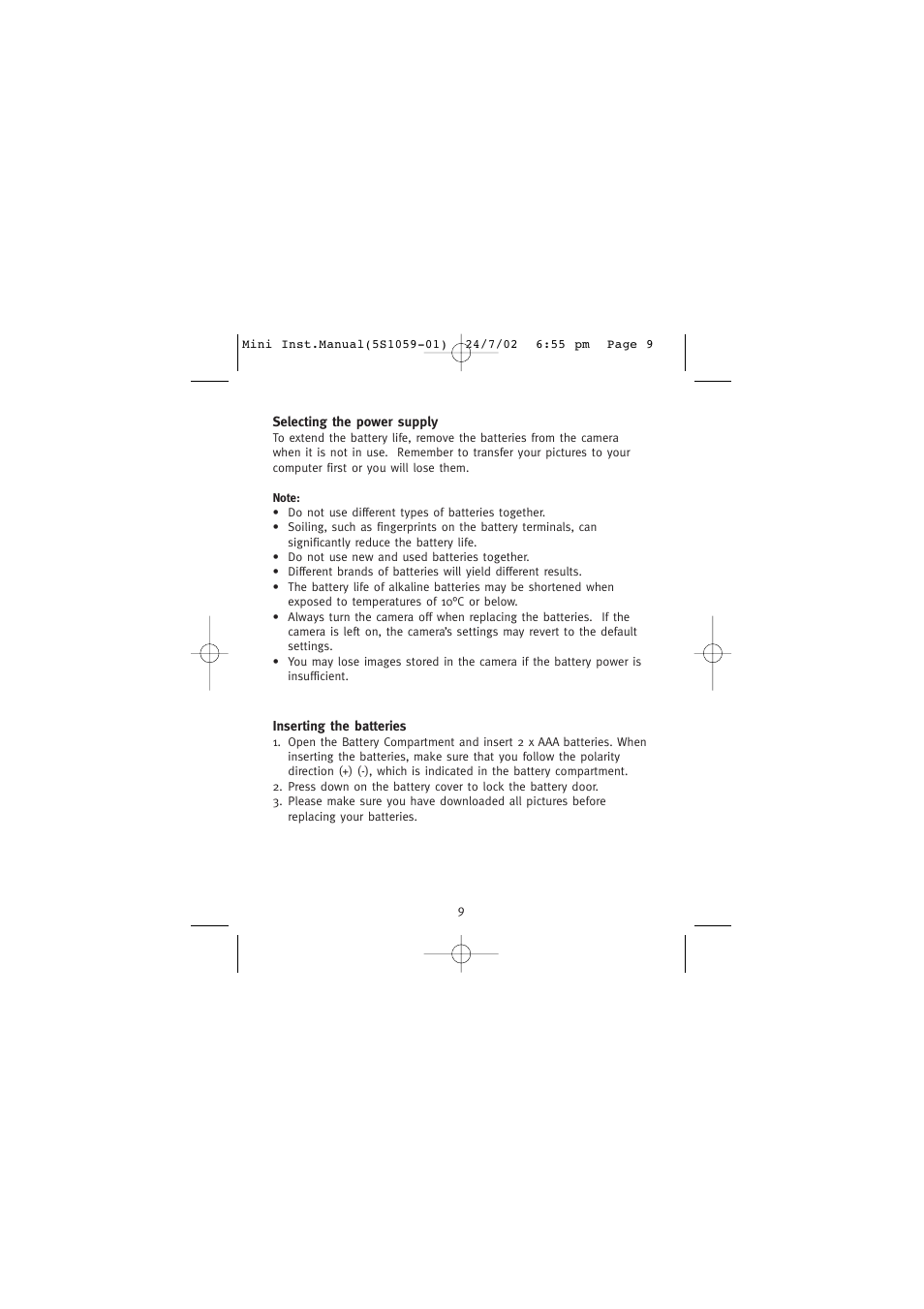 Selecting the power supply | Concord Camera Eye-Q Mini User Manual | Page 10 / 24