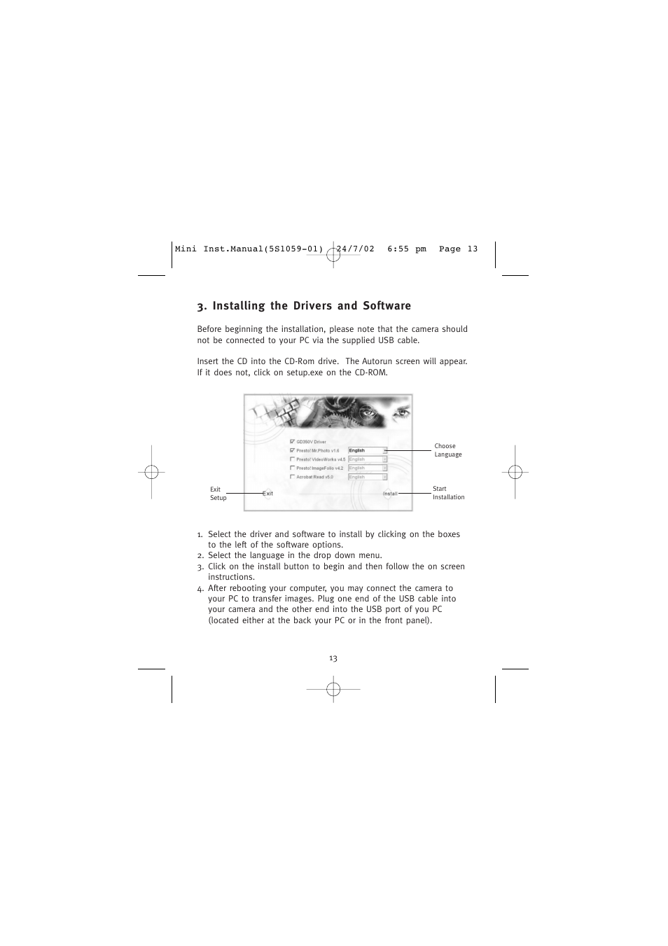 Installing the drivers and software | Concord Camera Eye-Q Mini User Manual | Page 14 / 24