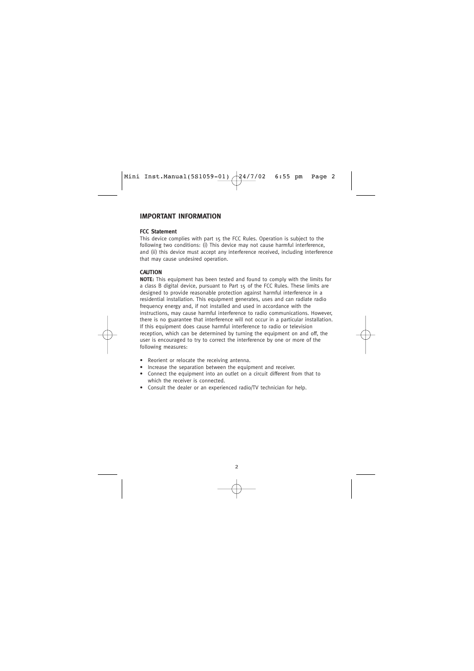 Important information | Concord Camera Eye-Q Mini User Manual | Page 3 / 24