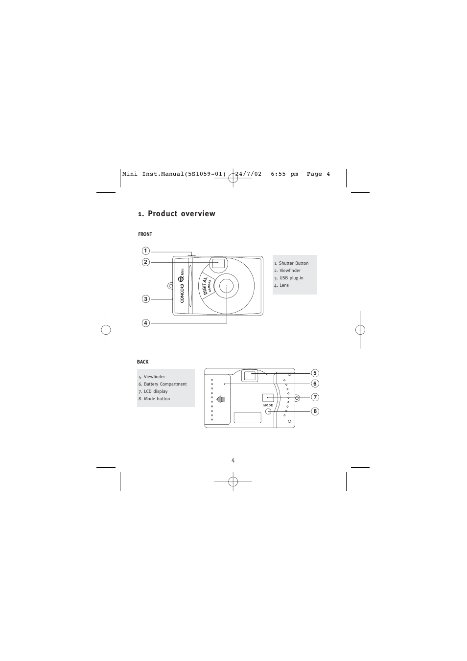 Product overview | Concord Camera Eye-Q Mini User Manual | Page 5 / 24