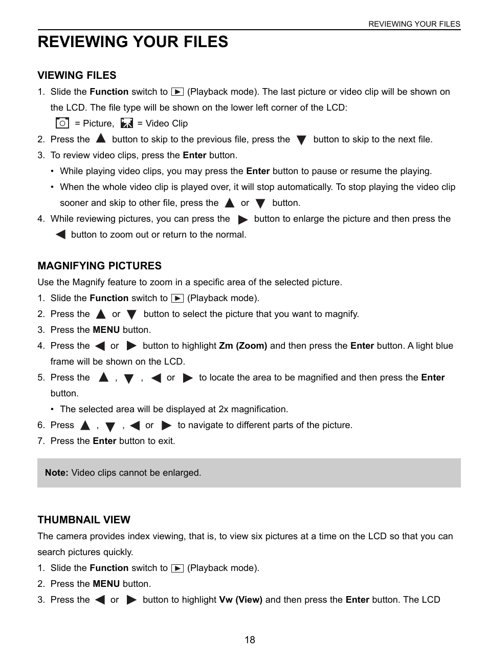 Reviewing your files, Viewing files, Magnifying pictures | Thumbnail view | Concord Camera 3043 User Manual | Page 19 / 50