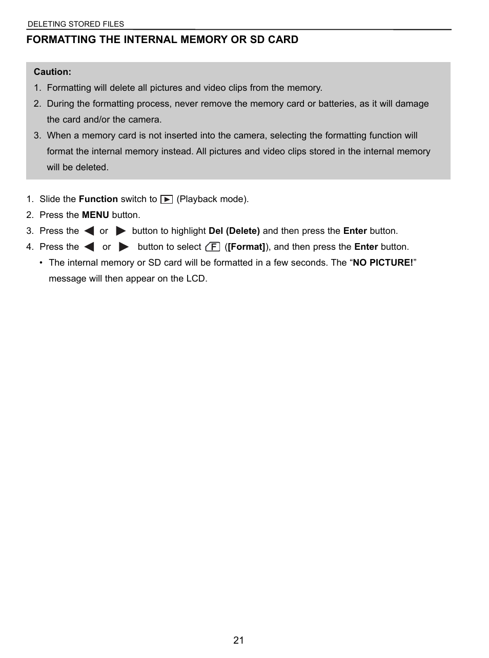 Formatting the internal memory or sd card | Concord Camera 3043 User Manual | Page 22 / 50