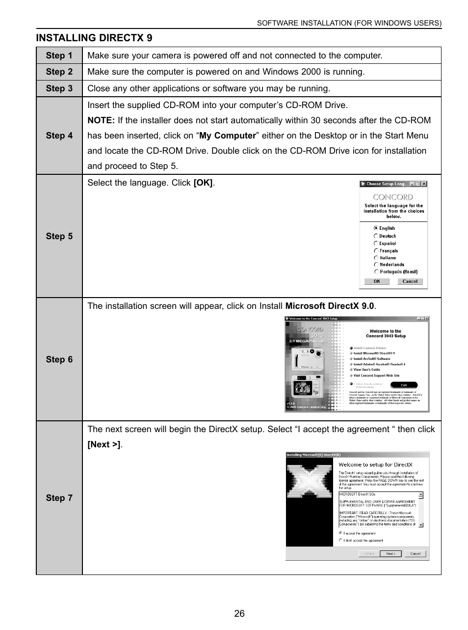 Installing direct x 9 | Concord Camera 3043 User Manual | Page 27 / 50