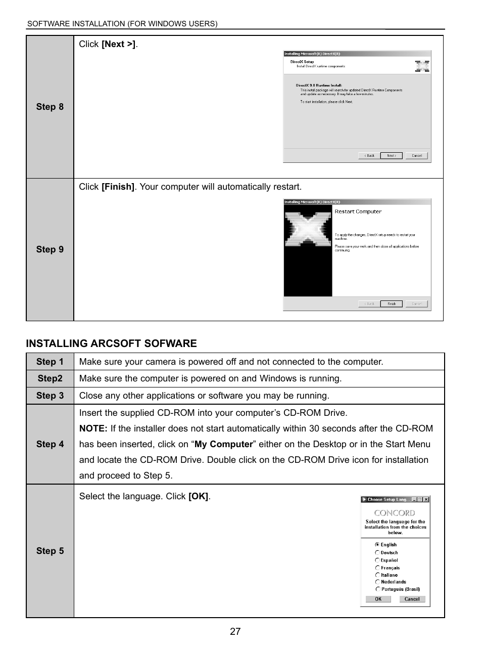Installing arcsoft software | Concord Camera 3043 User Manual | Page 28 / 50