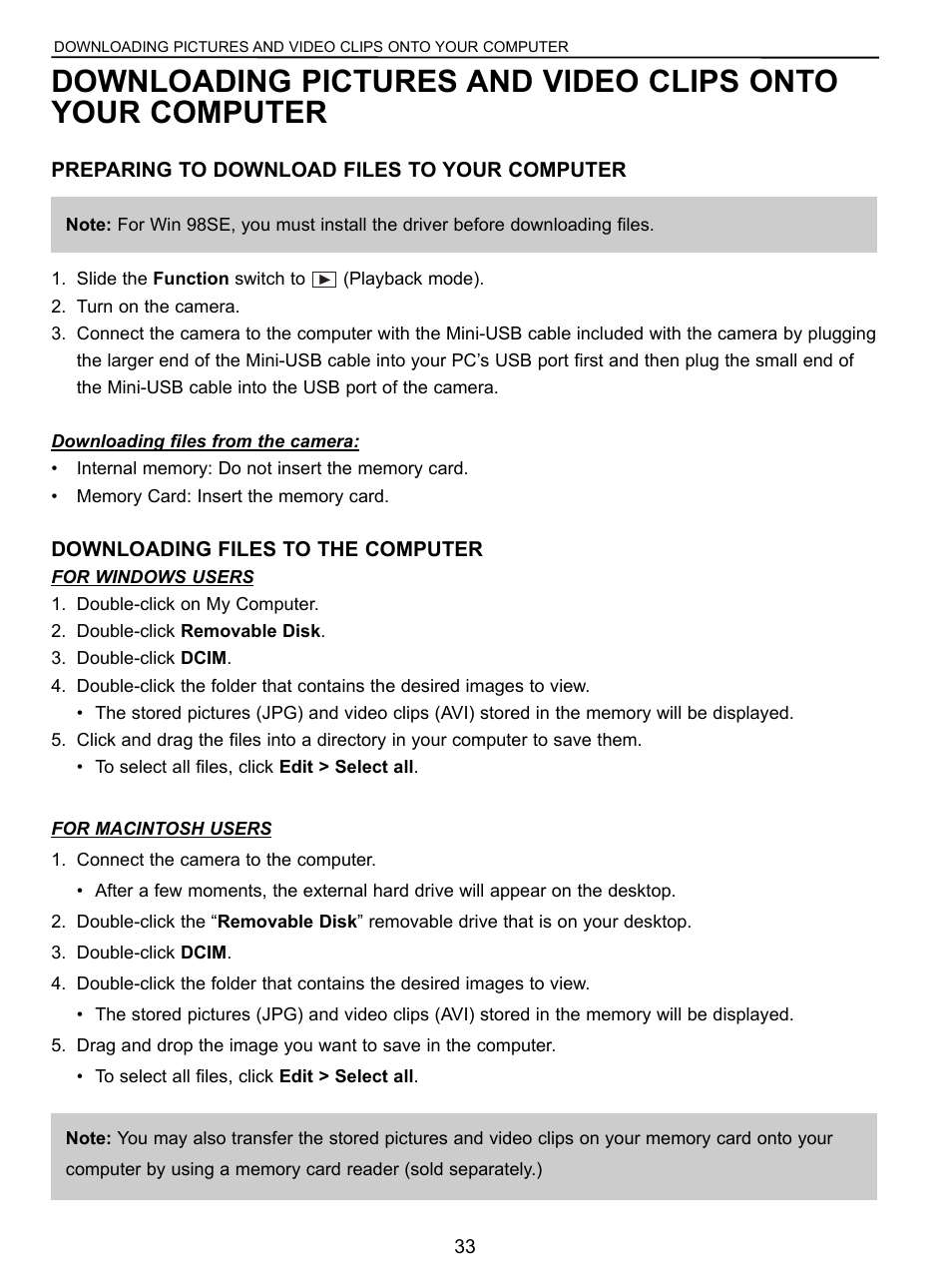Preparing to download files to your computer, Downloading files to the computer | Concord Camera 3043 User Manual | Page 34 / 50