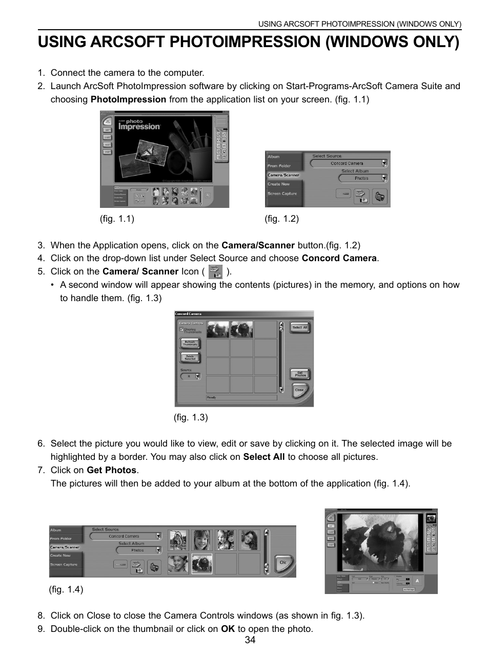 Using arcsoft photoimpression, Using arcsoft photoimpression (windows only) | Concord Camera 3043 User Manual | Page 35 / 50