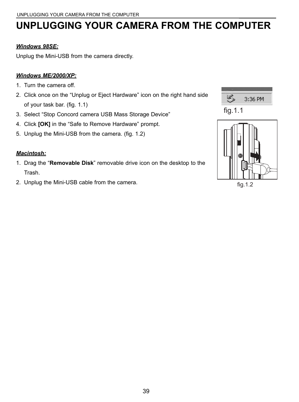 Unplugging your camera from the computer, Fig.1.1 | Concord Camera 3043 User Manual | Page 40 / 50