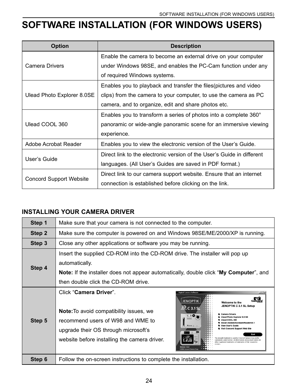 Software installation (for windows users) | Concord Camera C 3.1 SL User Manual | Page 25 / 50