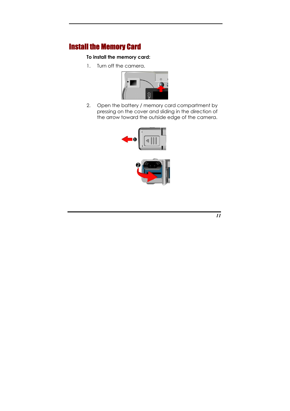 Install the memory card, Install th | Concord Camera Eye-Q 2133z User Manual | Page 15 / 60