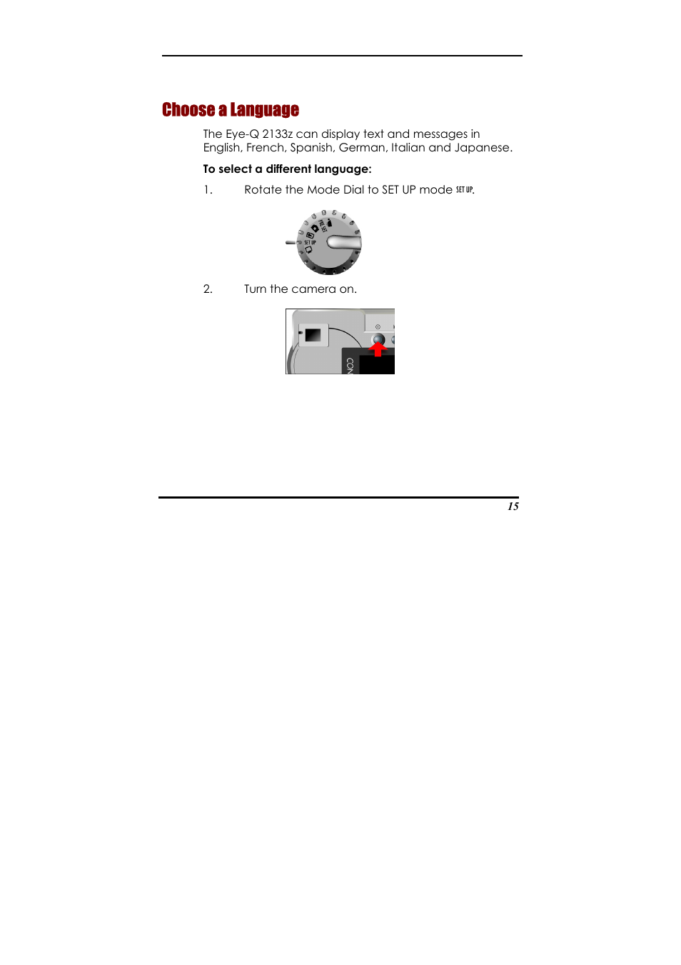 Choose a language, Playback mode | Concord Camera Eye-Q 2133z User Manual | Page 19 / 60