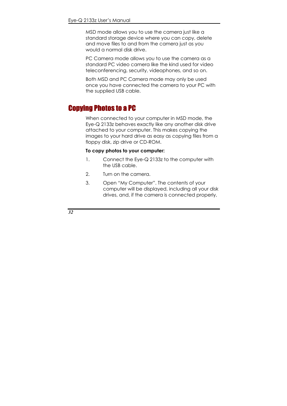 Copying photos to a pc | Concord Camera Eye-Q 2133z User Manual | Page 36 / 60