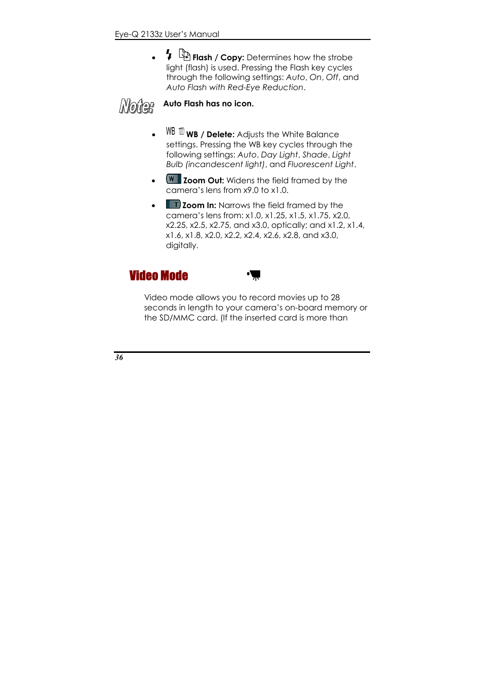 Video mode, Ter 1 – getting started, Video m | Concord Camera Eye-Q 2133z User Manual | Page 40 / 60