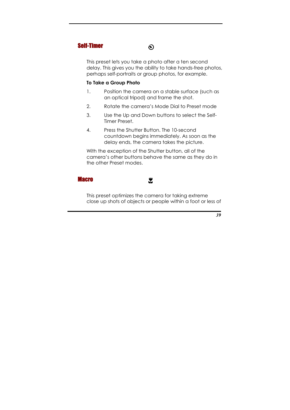 Self-timer, Macro, Optical zoom (3x), digital zoom (3x) | Concord Camera Eye-Q 2133z User Manual | Page 43 / 60